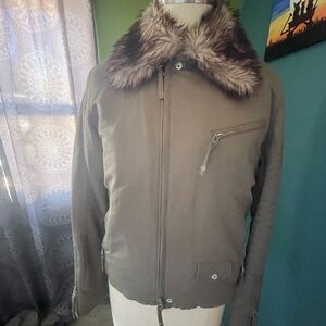 J.Lindeberg Olive Bomber Jacket with Faux Fur Collar